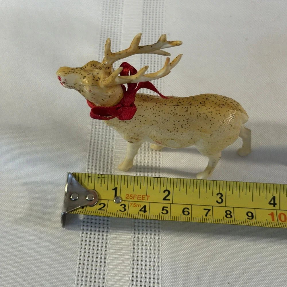 2 Thin Celluloid 1950's Reindeers Japan Christmas Figurine 3.5